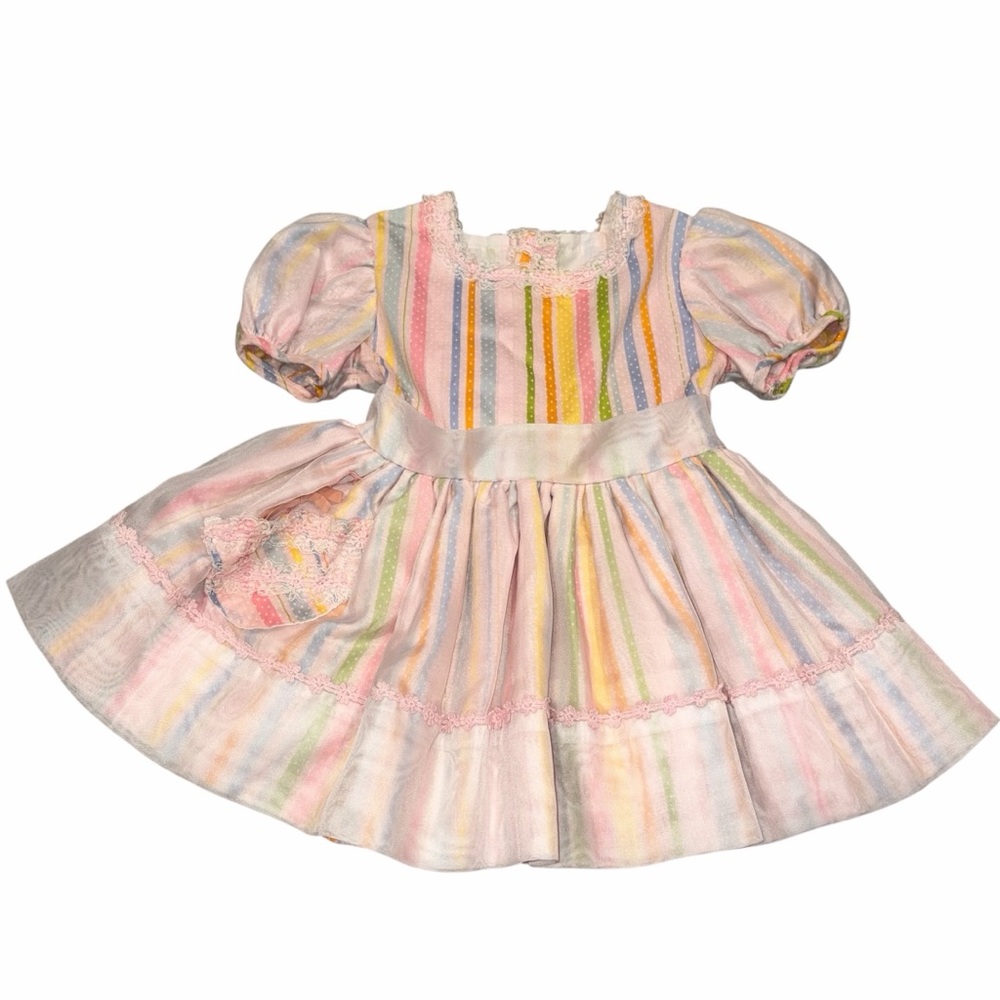 Vintage Martha’s Miniatures Pastel Striped Ruffle Dress 70’s 80’s size 4T